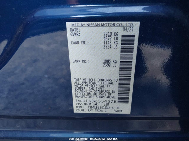 2021 Nissan Leaf, VIN: 1N4BZ1BV5MC554576