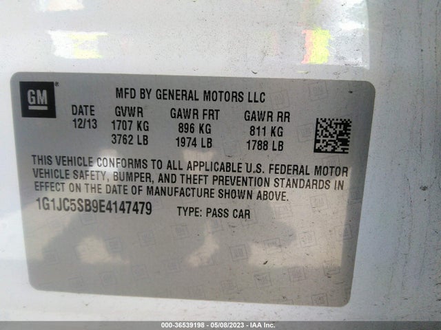 Chevrolet SONIC LT 2014 1G1JC5SB9E4147479 Image 9
