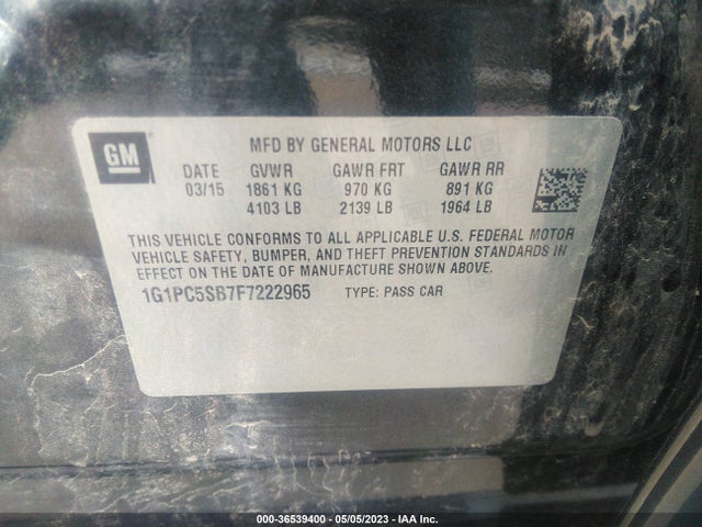 2015 CHEVROLET CRUZE LT VIN: 1G1PC5SB7F7222965