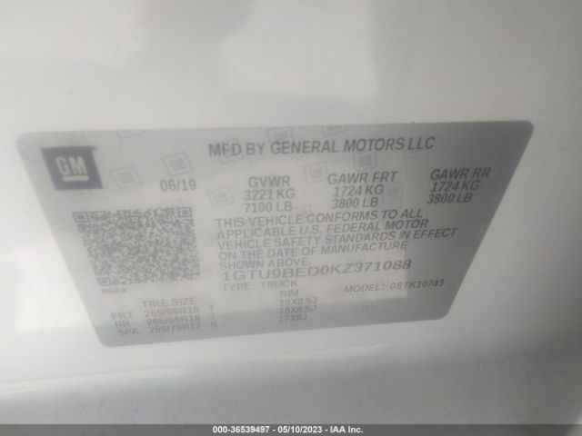 1GTU9BED0KZ371088 GMC Sierra 1500 Sle