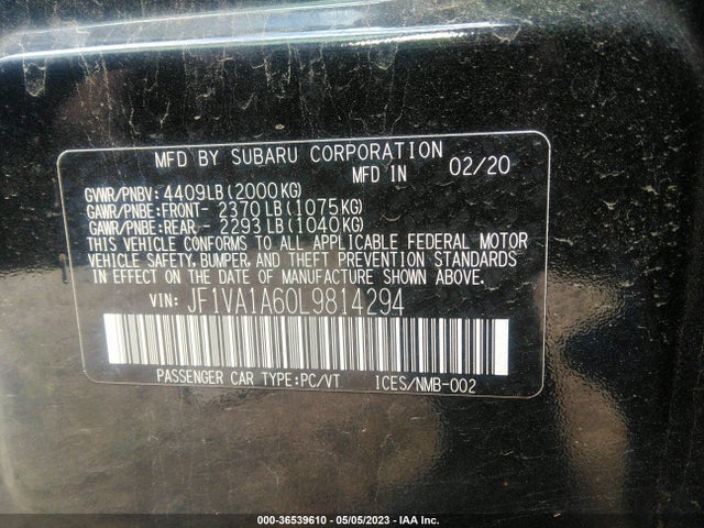 Subaru WRX 2020 JF1VA1A60L9814294 Image 10
