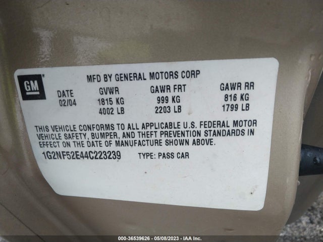 2004 PONTIAC GRAND AM SE1 VIN: 1G2NF52E44C223239