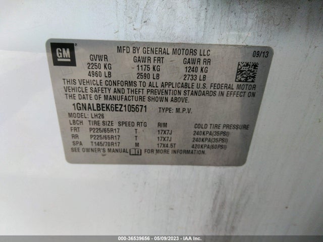 Chevrolet EQUINOX LT 2014 1GNALBEK6EZ105671 Image 11