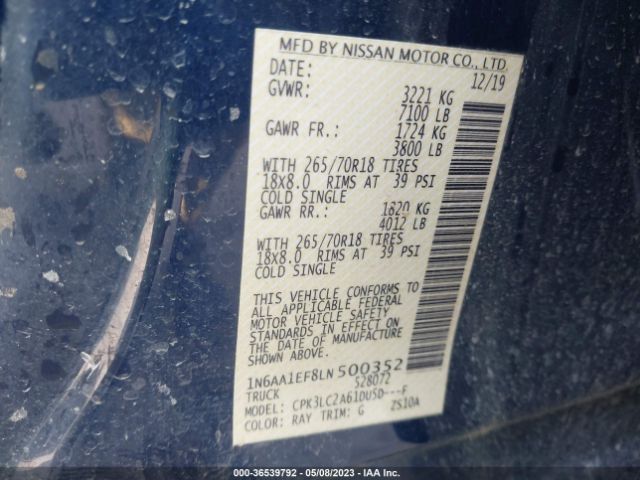 1N6AA1EF8LN500352 Nissan TITAN SV