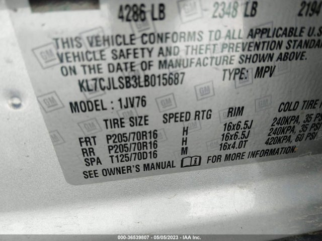 Chevrolet Trax Lt 2020 KL7CJLSB3LB015687 Image 9
