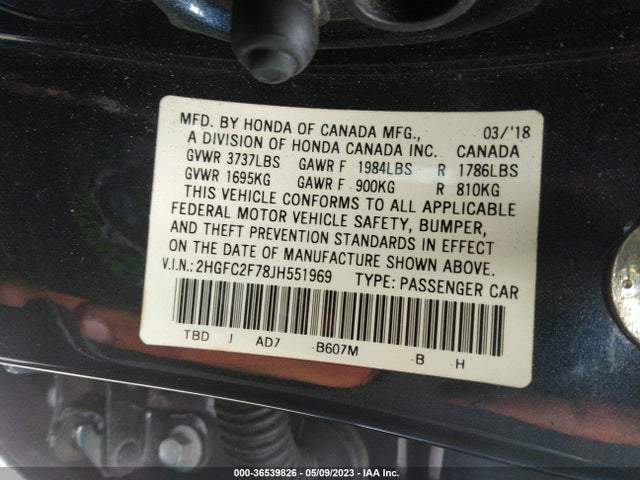 Honda Civic Sedan Ex 2018 2HGFC2F78JH551969 Image 9