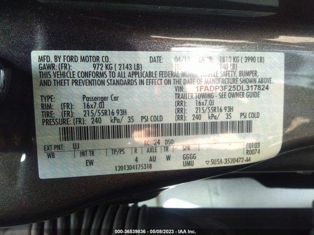 2013 FORD FOCUS SE VIN: 1FADP3F25DL317824