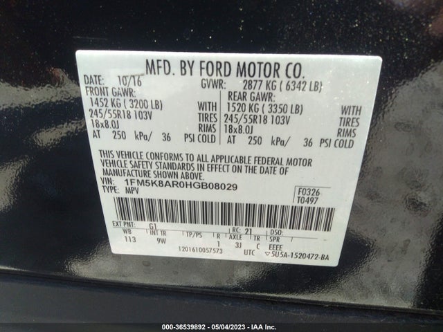 Ford POLICE INTERCEPTOR 2017 1FM5K8AR0HGB08029 Image 10