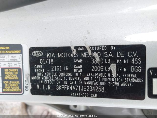 3KPFK4A71JE234258 KIA FORTE LX