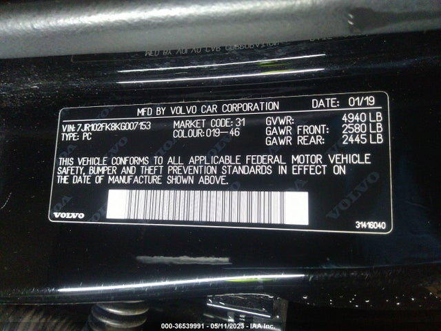 2019 Volvo S60, VIN: 7JR102FK8KG007153