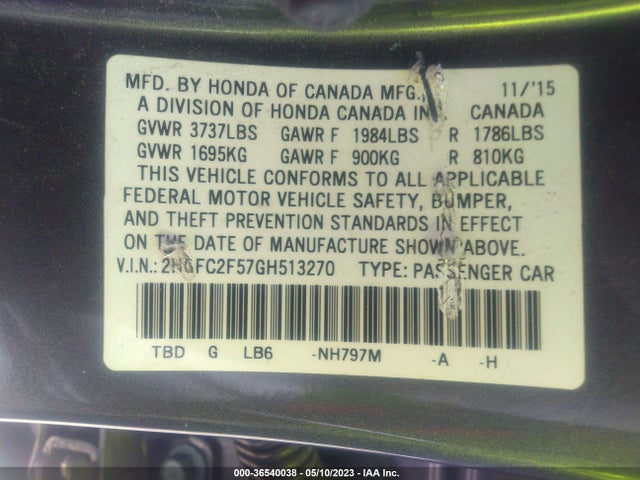Honda Civic Lx 2016 2HGFC2F57GH513270 Image 9