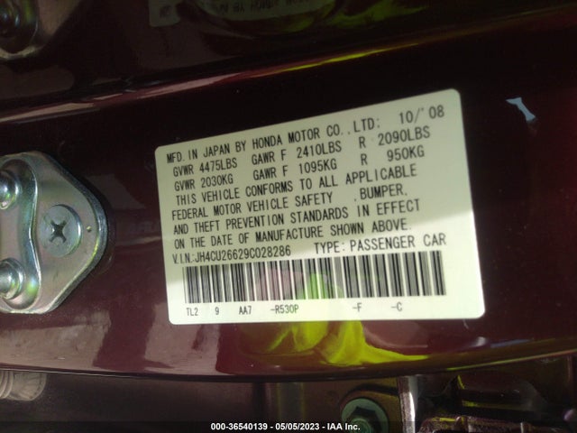 2009 ACURA TSX VIN: JH4CU26629C028286