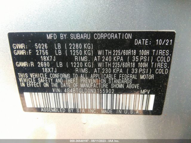4S4BTGLD0N3155902 Subaru Outback Onyx Edition Xt