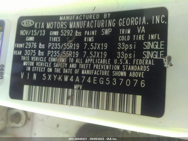 5XYKW4A74EG537076 KIA SORENTO SX