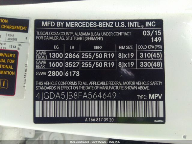 4JGDA5JB8FA564649 Mercedes-Benz M-class Ml 350