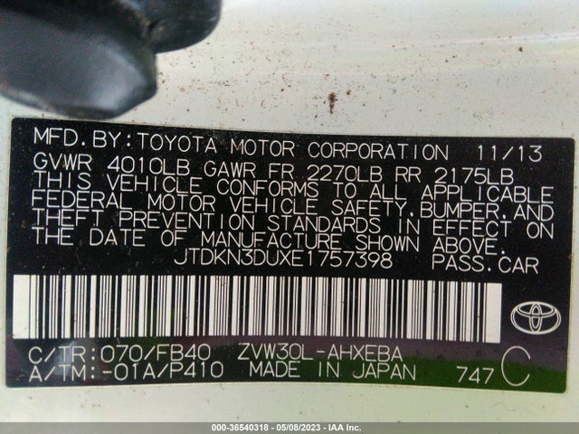Toyota Prius Four/five/three/one/two 2014 JTDKN3DUXE1757398 Image 9