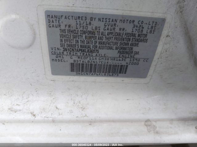 3N1CN7AP6KL836875 Nissan Versa Sedan Sv