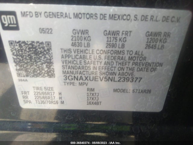 Chevrolet EQUINOX LT 2022 3GNAXUEV5NL239377 Image 9