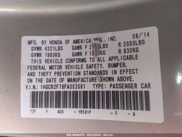 Honda Accord Sedan Ex 2015 1HGCR2F78FA003591 Image 11