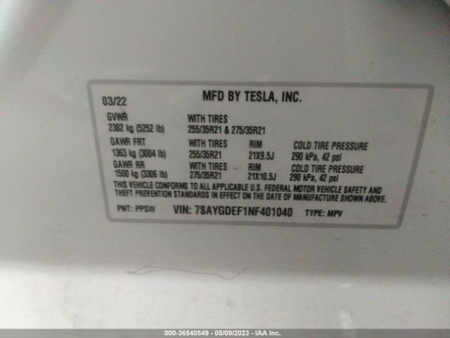 7SAYGDEF1NF401040 Tesla Model Y Performance