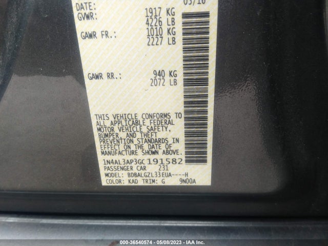 2016 NISSAN ALTIMA 2.5 S VIN: 1N4AL3AP3GC191582
