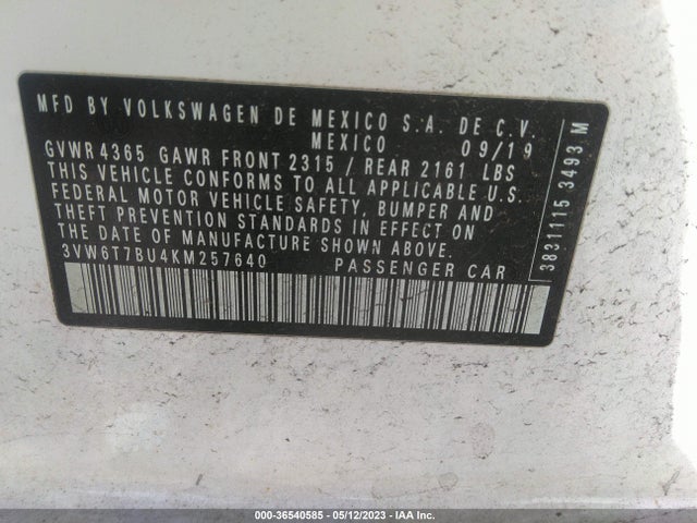 3VW6T7BU4KM257640 Volkswagen Jetta Gli S