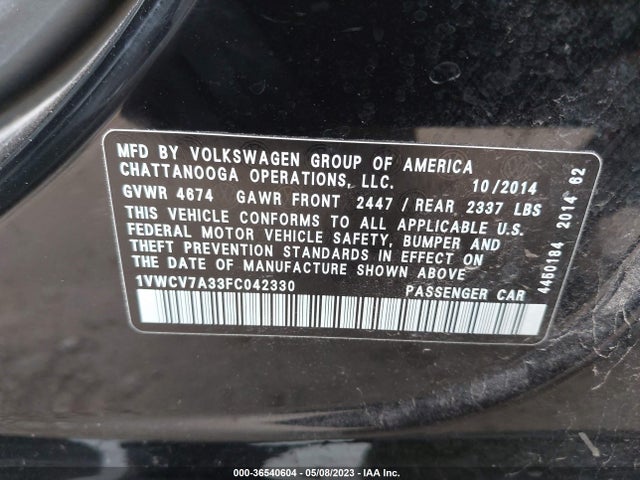 1VWCV7A33FC042330 Volkswagen Passat 2.0l Tdi Sel Premium