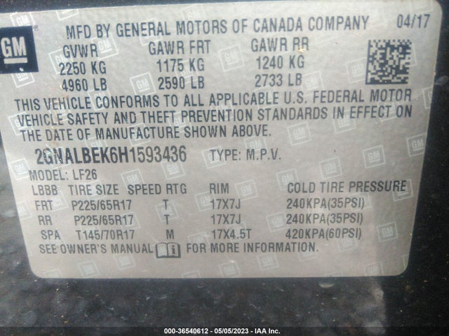 Chevrolet EQUINOX LS 2017 2GNALBEK6H1593436 Image 9