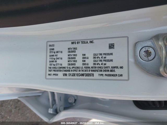 Tesla Model 3 Performance 2022 5YJ3E1EC4NF300978 Image 9
