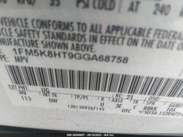 1FM5K8HT9GGA68758 Ford Explorer Platinum