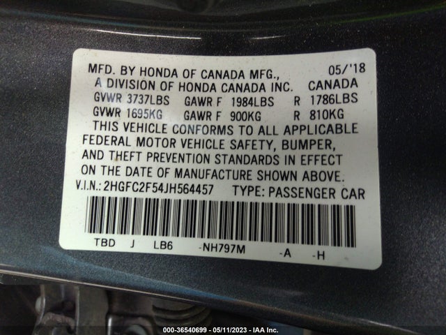 Honda Civic Sedan Lx 2018 2HGFC2F54JH564457 Image 9