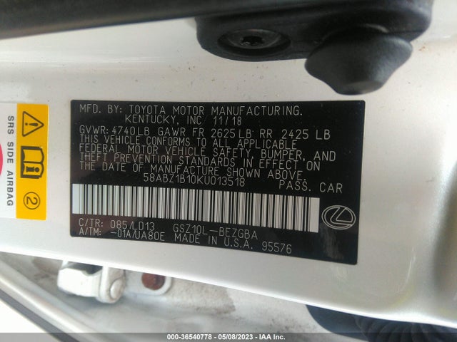 2019 LEXUS ES ES 350 VIN: 58ABZ1B10KU013518