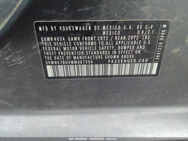 2021 VOLKSWAGEN JETTA R-LINE VIN: 3VWN57BU4MM087398
