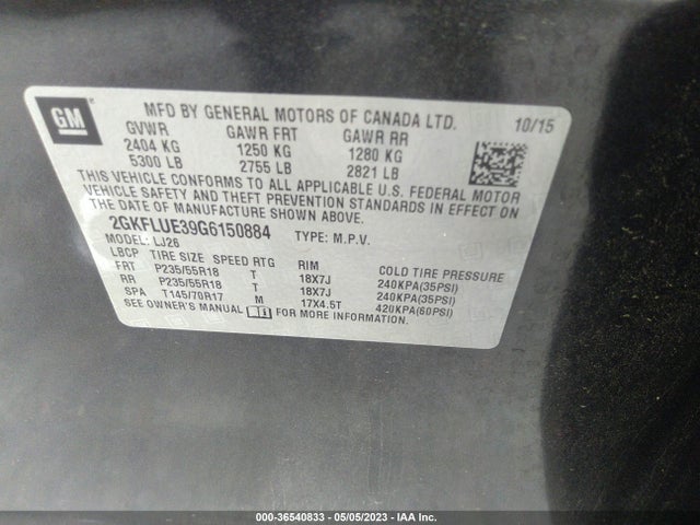 GMC Terrain Slt 2016 2GKFLUE39G6150884 Image 9