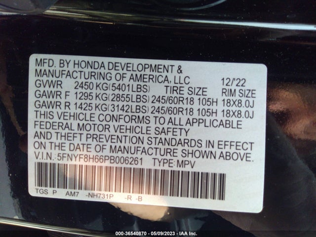 2023 Honda Passport, VIN: 5FNYF8H66PB006261