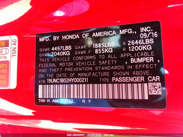 2017 Acura NSX, VIN: 19UNC1B02HY000211