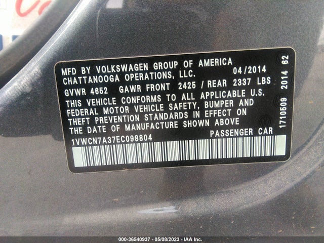 1VWCN7A37EC098804 Volkswagen Passat Tdi Sel Premium