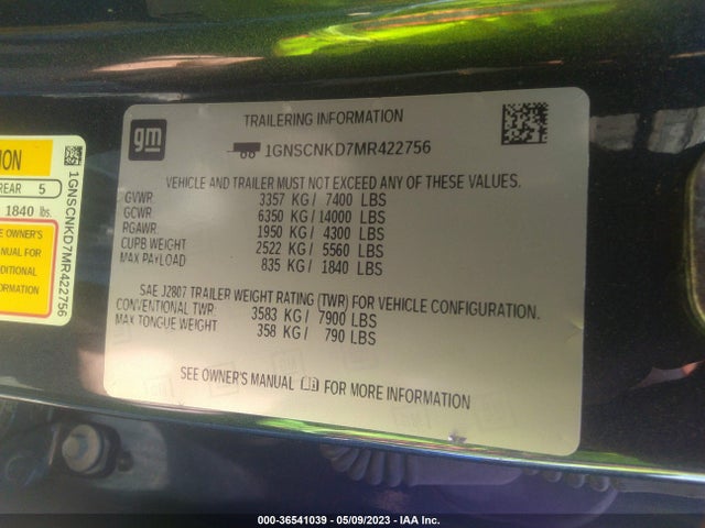 Chevrolet Tahoe Lt 2021 1GNSCNKD7MR422756 Image 9