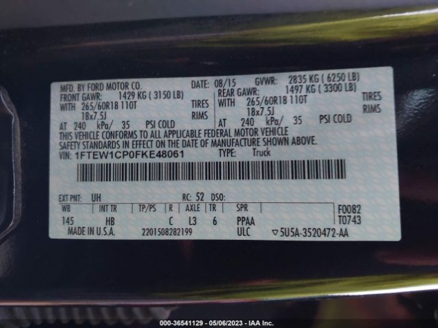 1FTEW1CP0FKE48061 Ford F-150 Xl/lariat/xlt
