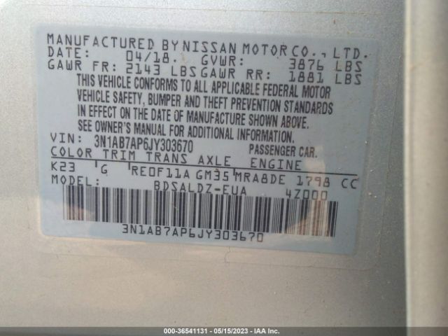 3N1AB7AP6JY303670 Nissan SENTRA SV