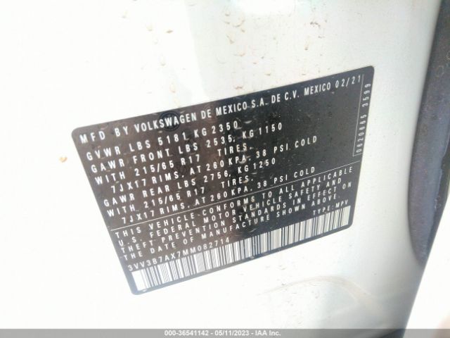 3VV3B7AX7MM082714 Volkswagen Tiguan Se/se R-line Black/sel