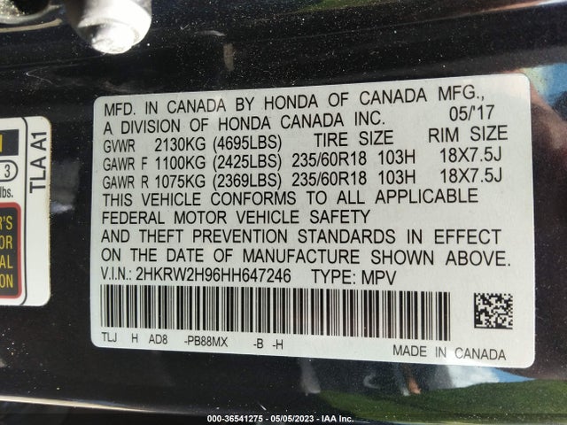 Honda Cr-v Touring 2017 2HKRW2H96HH647246 Image 9