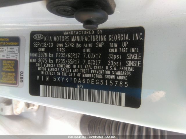 5XYKTDA60EG515785 KIA SORENTO LX