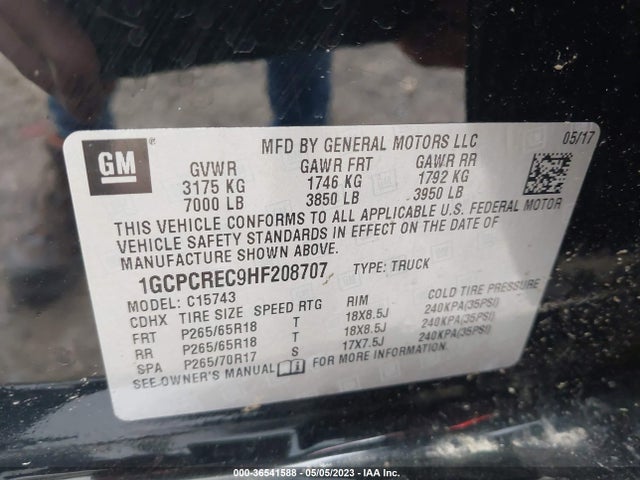 2017 CHEVROLET SILVERADO 1500 LT VIN: 1GCPCREC9HF208707