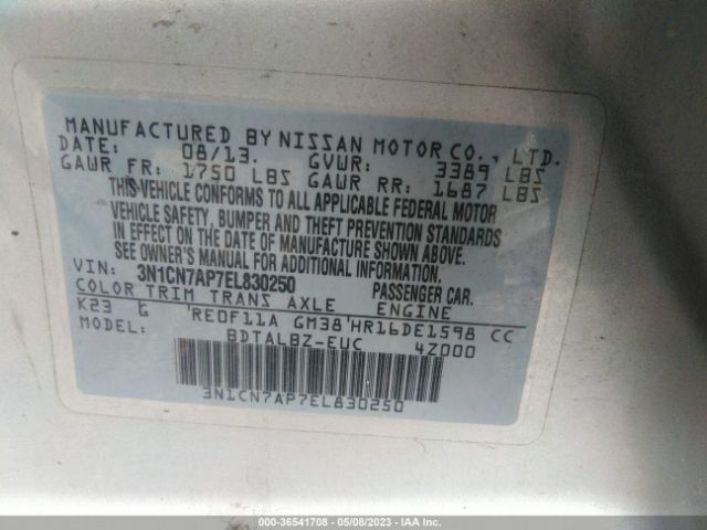 3N1CN7AP7EL830250 Nissan VERSA SV