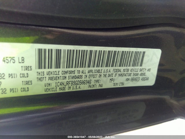 2016 JEEP PATRIOT LATITUDE VIN: 1C4NJRFB9GD506946