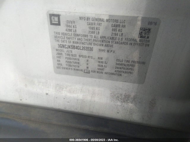 Chevrolet TRAX LS 2016 3GNCJKSB4GL263536 Image 9