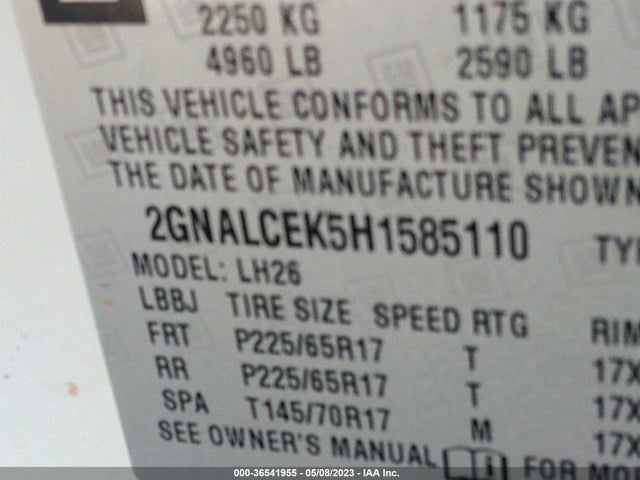 Chevrolet EQUINOX LT 2017 2GNALCEK5H1585110 Image 9