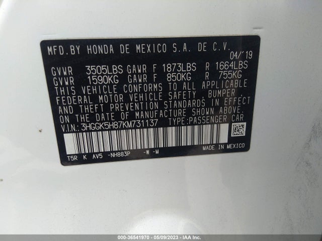 Honda FIT EX 2019 3HGGK5H87KM731137 Image 9