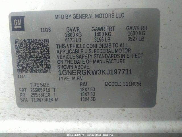 Chevrolet Traverse Lt Cloth 2019 1GNERGKW3KJ197711 Image 9